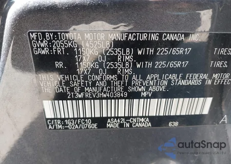 2017 Toyota Rav4 Xle from USA, damaged, VIN 2T3WFREV3HW403849